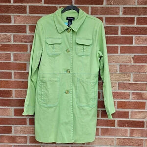 Denim & Co Trench Coat Women's Size Medium Lined Spring Jacket Green